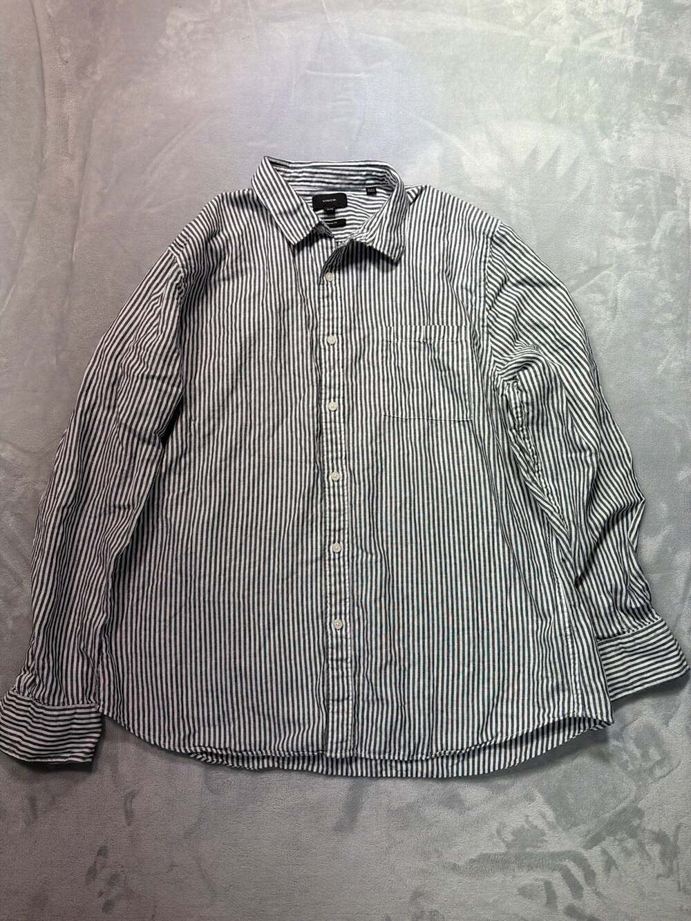 Vince Men's XL Striped Linen Cotton Long Sleeve Button Down Shirt Classic Fit